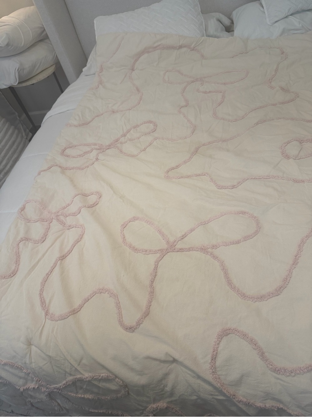 Urban Outfitters Cream Comforter with Blush Tufted Loop Design